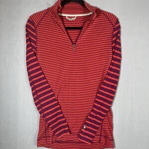 Smartwool 1/4 Zip Pullover Womens Med Sweater Merino Red Stripe Wool Outerwear